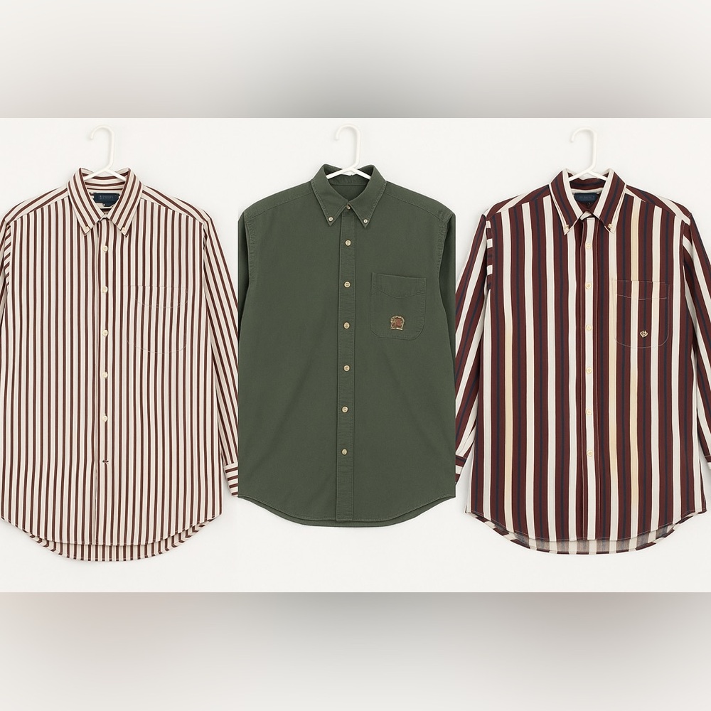 Tommy Hilfiger Striped and Solid Dress Shirts - Red, Green, White